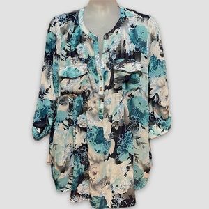 Women’s Avenue Blouse Size 26 28 Lightweight Polyester Blue Floral Print